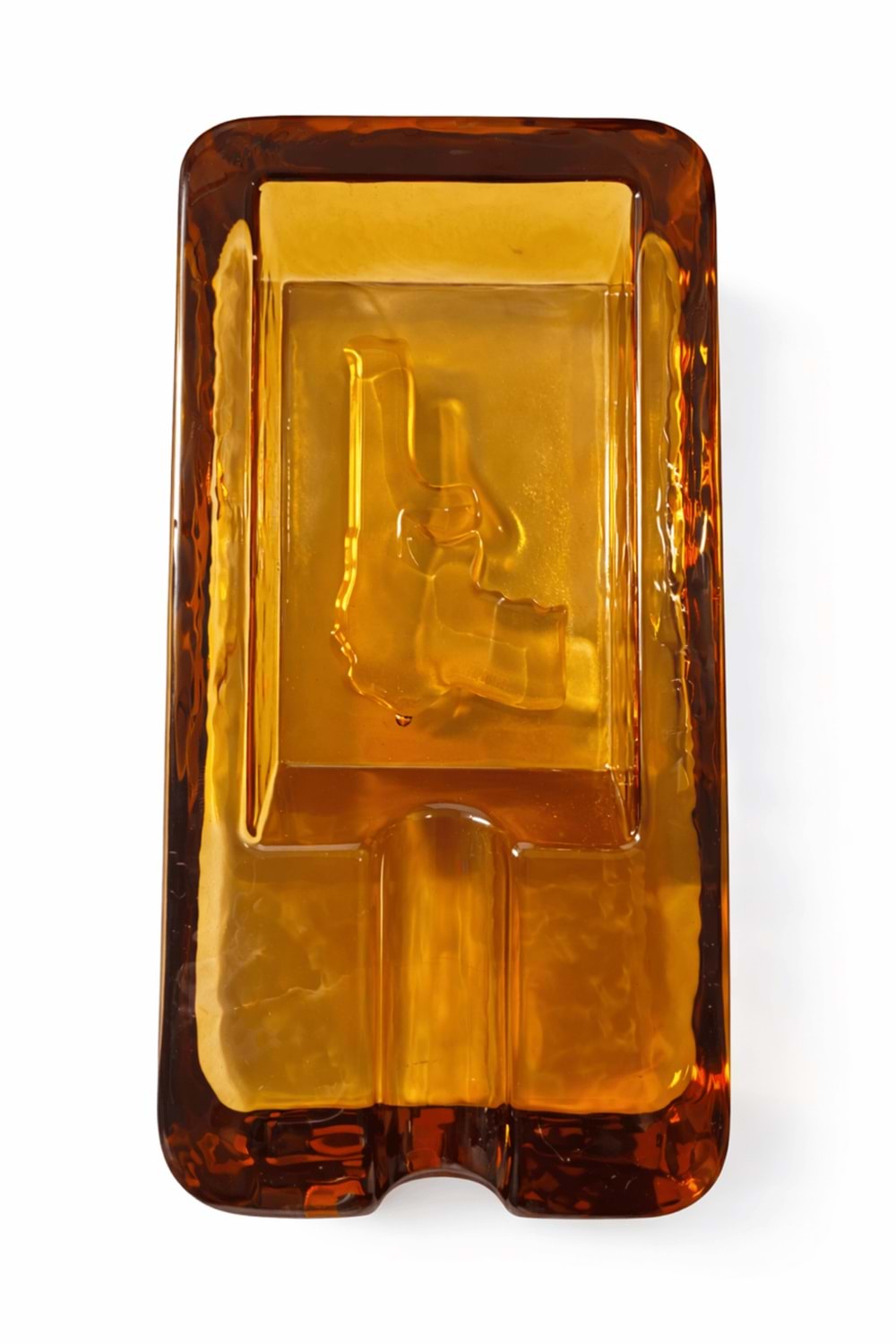 El Yapımı Cam Kabartma Detaylı Amber Puro Küllük – Ağır Cam Tasarım Küllük