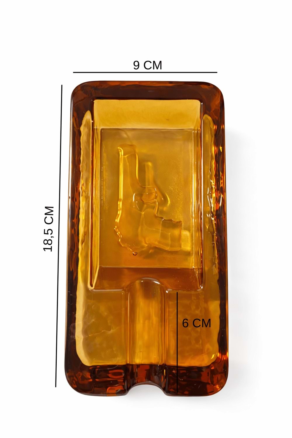 El Yapımı Cam Kabartma Detaylı Amber Puro Küllük – Ağır Cam Tasarım Küllük