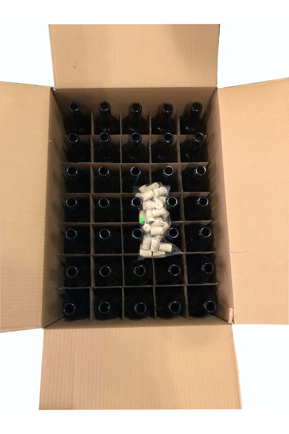 35 Adet Dibi Çukur Aglomere Mantarlı Şeffaf Cam Şişe Set 750 ml Şarap Zeytinyağı Şişesi