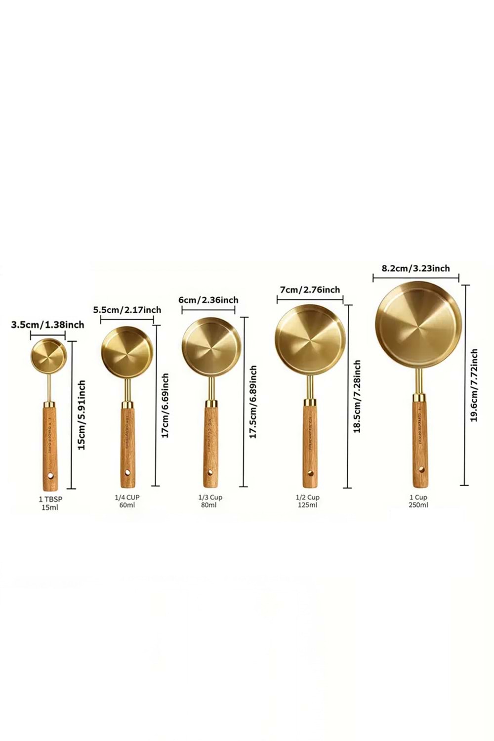 Gold Paslanmaz Çelik Ölçü Kaşığı 60 ml – Ahşap Saplı Premium Kalite Ölçü Kaşık