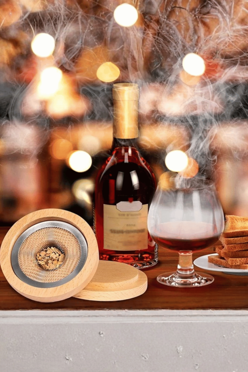 Premium Viski Tütsüleme Seti – Ahşap Kapaklı Cam Smoke Infuser, Kokteyl Aromalandırma