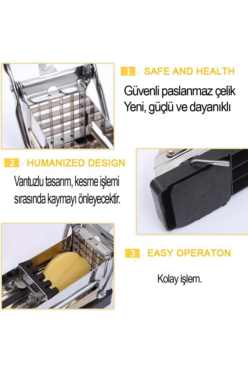 Profesyonel Patates Kızartma Kesici – Paslanmaz Çelik Gövdeli, Kolay Kaldıraç Mekanizmalı