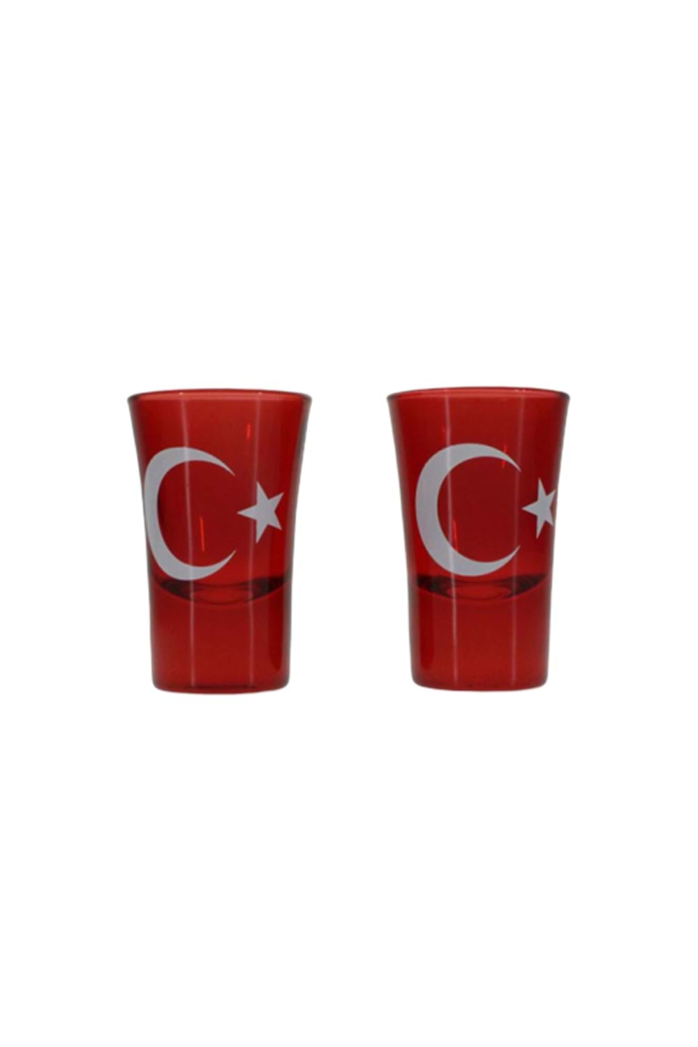 Kırmızı Ayyıldızlı Kahve Yanı Su Bardağı 2&apos;li Cam Shot Bardak
