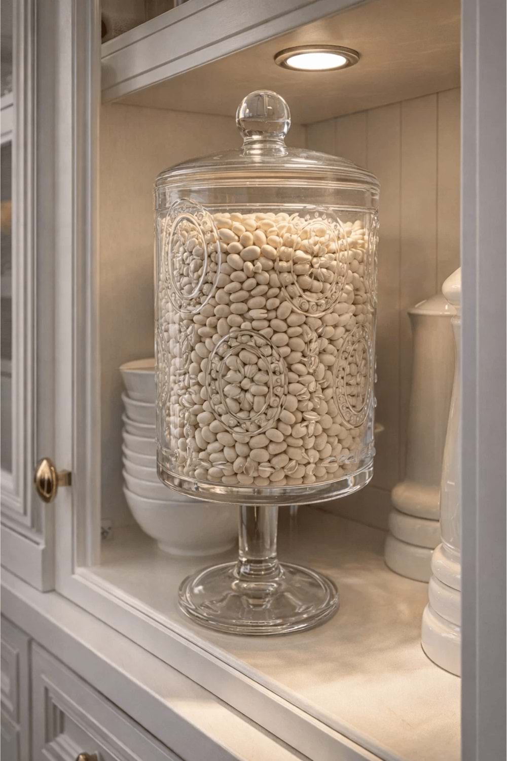 Ayaklı Desenli Cam Kapaklı Kavanoz - 1500Ml. Cam Saklama Kabı