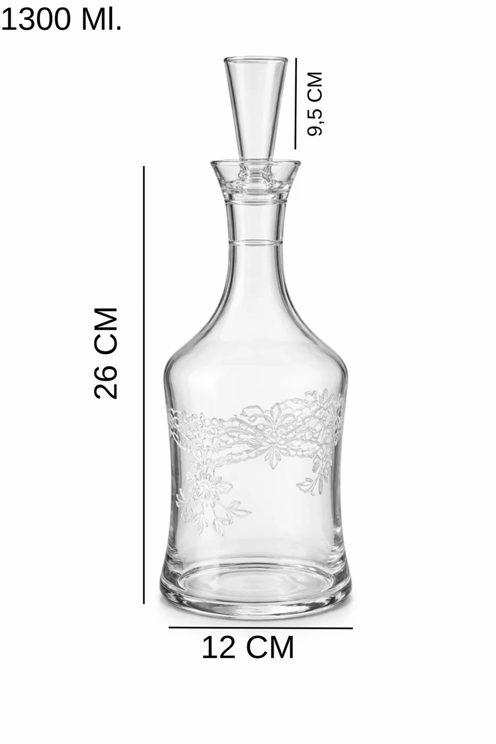 1300 ml El Yapımı Şeffaf Cam Karaf – Florale Model Su Meşrubat ve Kokteyl Servis Sürahisi