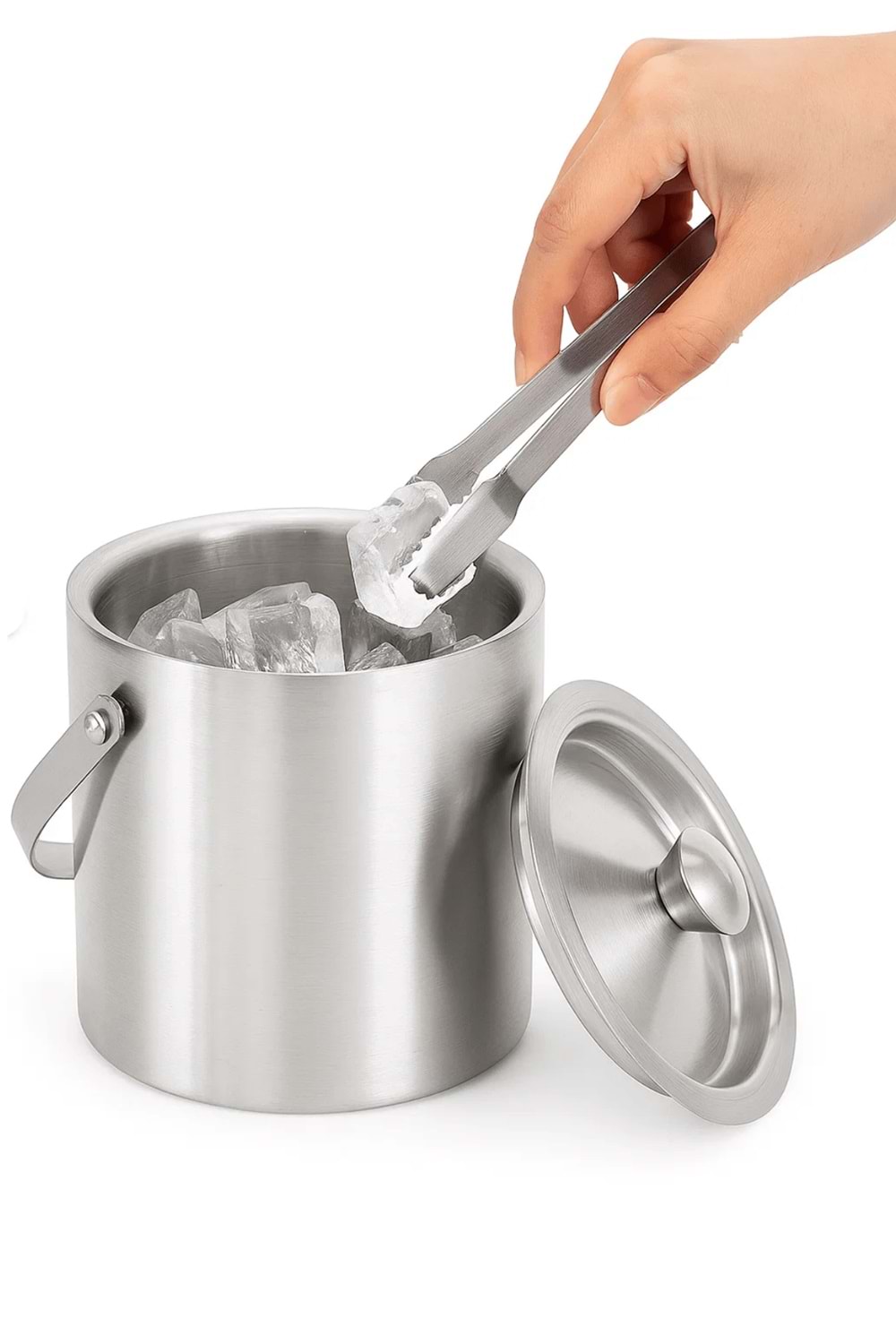 Paslanmaz Çelik Çift Cidar - Taşınabilir Saplı - Kapaklı 1,5 Lt. Buz Kovası