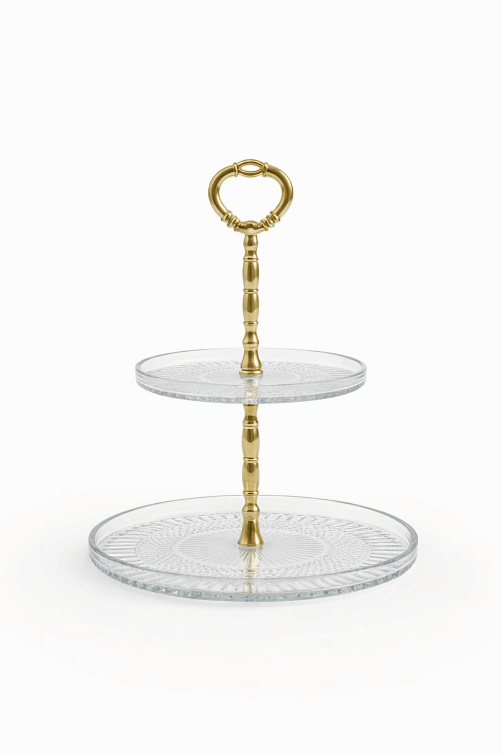 2 Katlı Cam Kek & Kurabiye Sunum Standı – Gold Kulplu Şık Sunumluk