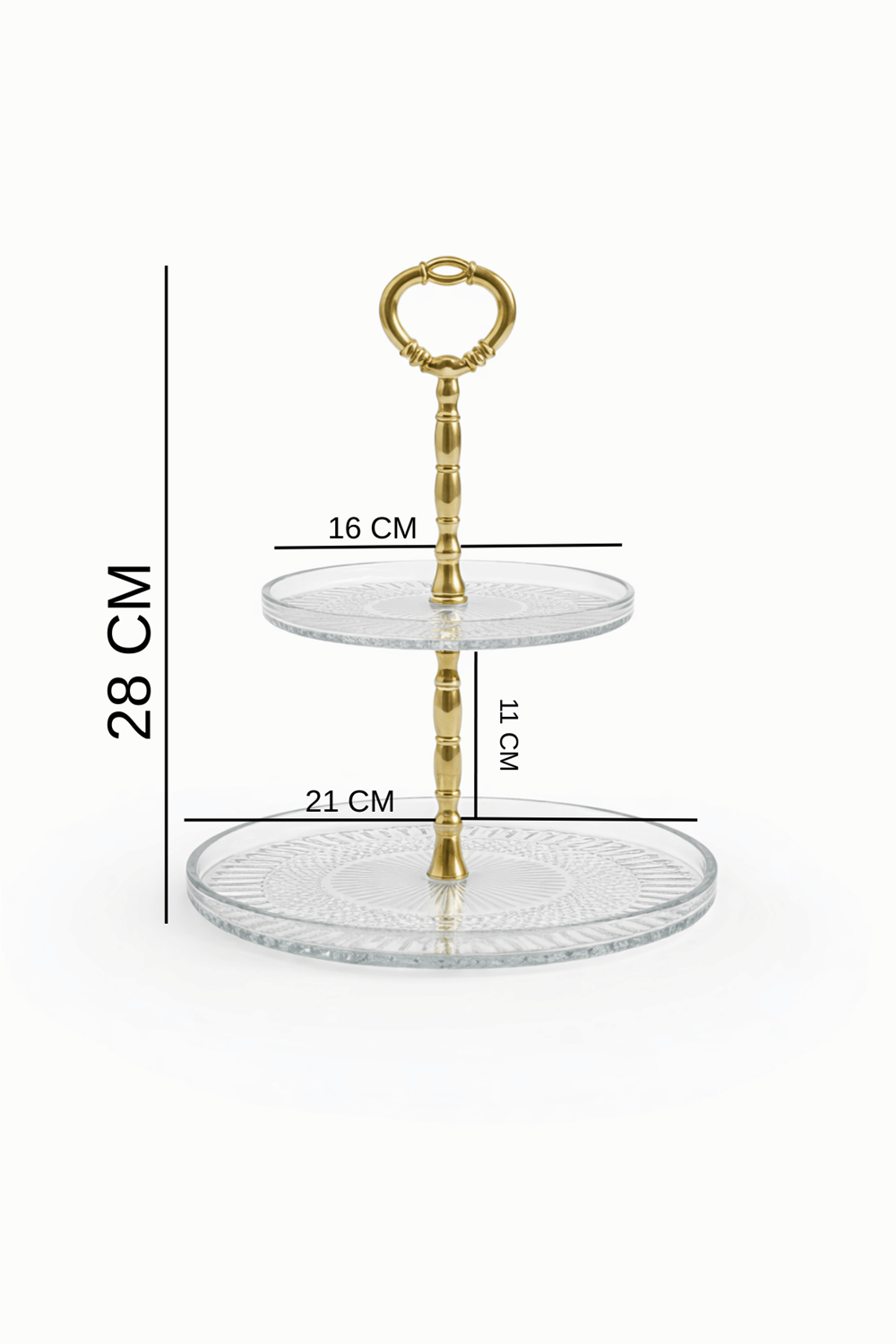 2 Katlı Cam Kek & Kurabiye Sunum Standı – Gold Kulplu Şık Sunumluk