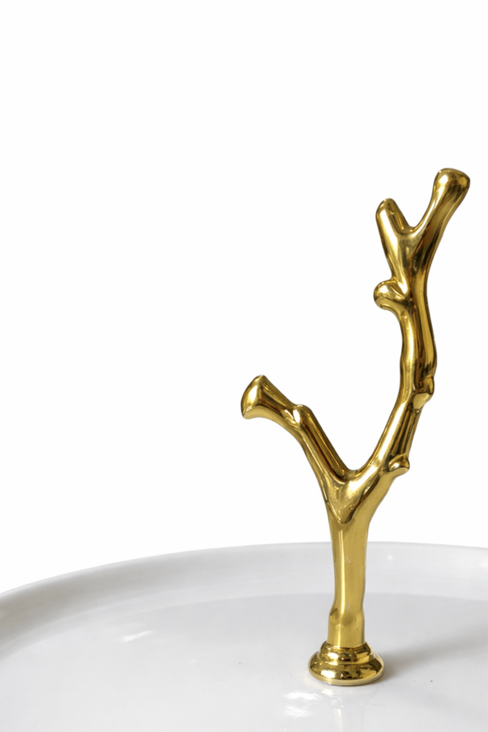 2 Katlı Porselen Kurabiyelik Standı - Altın Dal Detaylı Pasta Kek Sunumluk