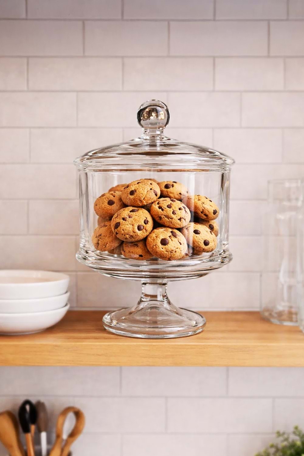 El Yapımı Ayaklı Kapaklı Şeffaf Cam Kurabiyelik Kase – Drajelik, Kek ve Tatlı Sunumluk