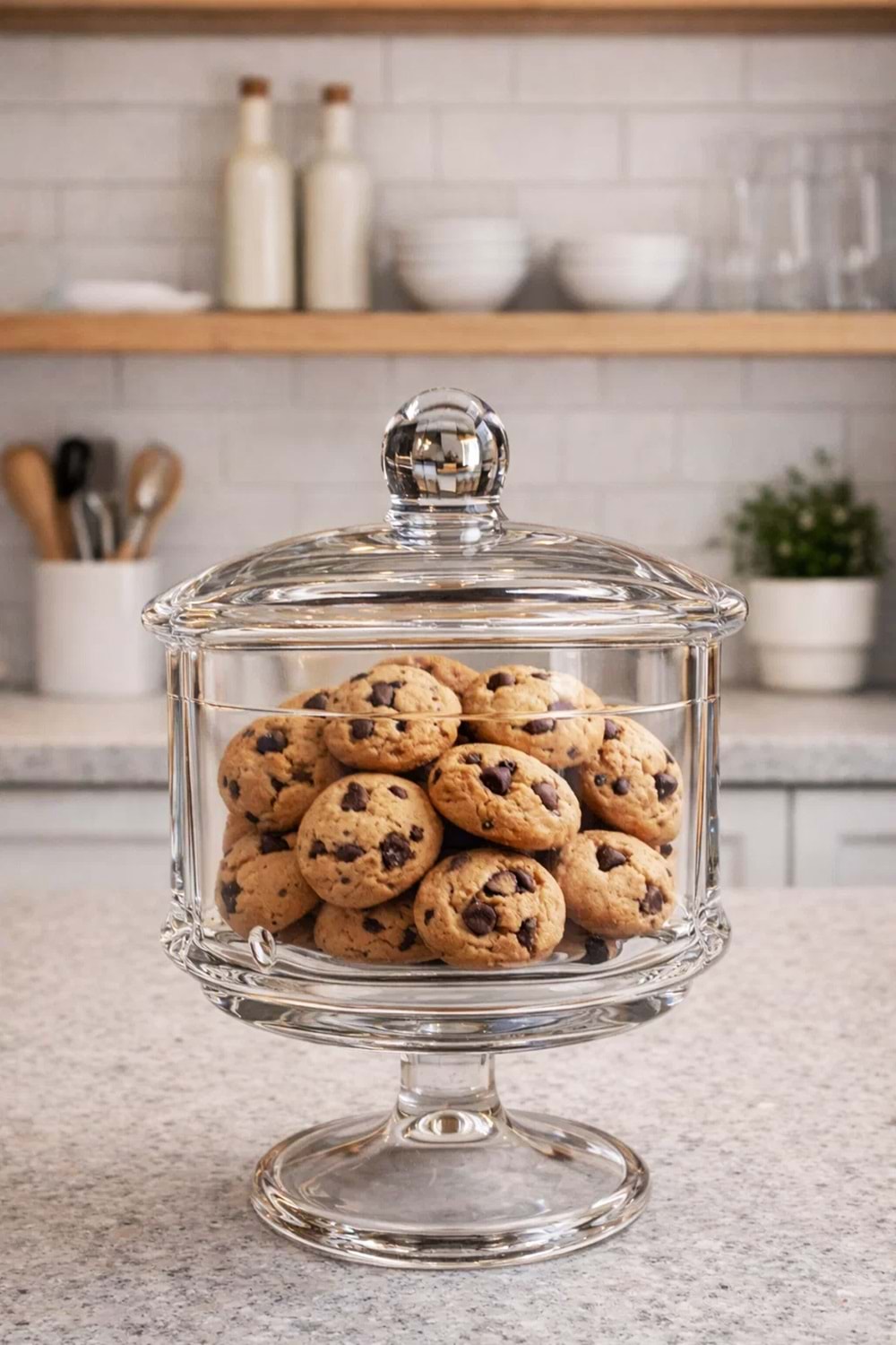 El Yapımı Ayaklı Kapaklı Şeffaf Cam Kurabiyelik Kase – Drajelik, Kek ve Tatlı Sunumluk