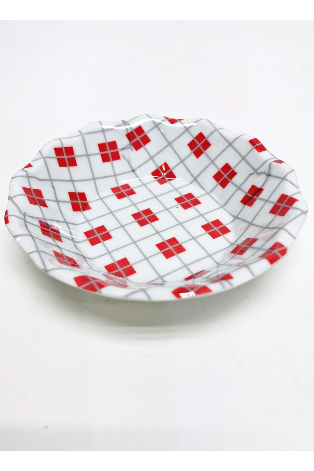 Melamin Kırmızı Gri Geometrik Şekilli Çay Tabağı 6 Adet