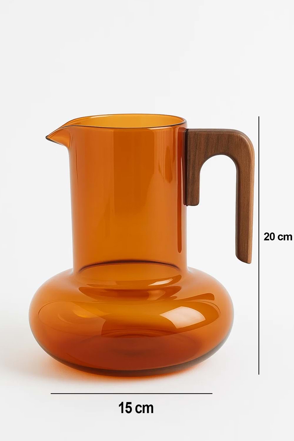 Amber Isıya Dayanıklı Cam Sürahi Akasya Ahşap Saplı 1200 ML Lüks Sürahi