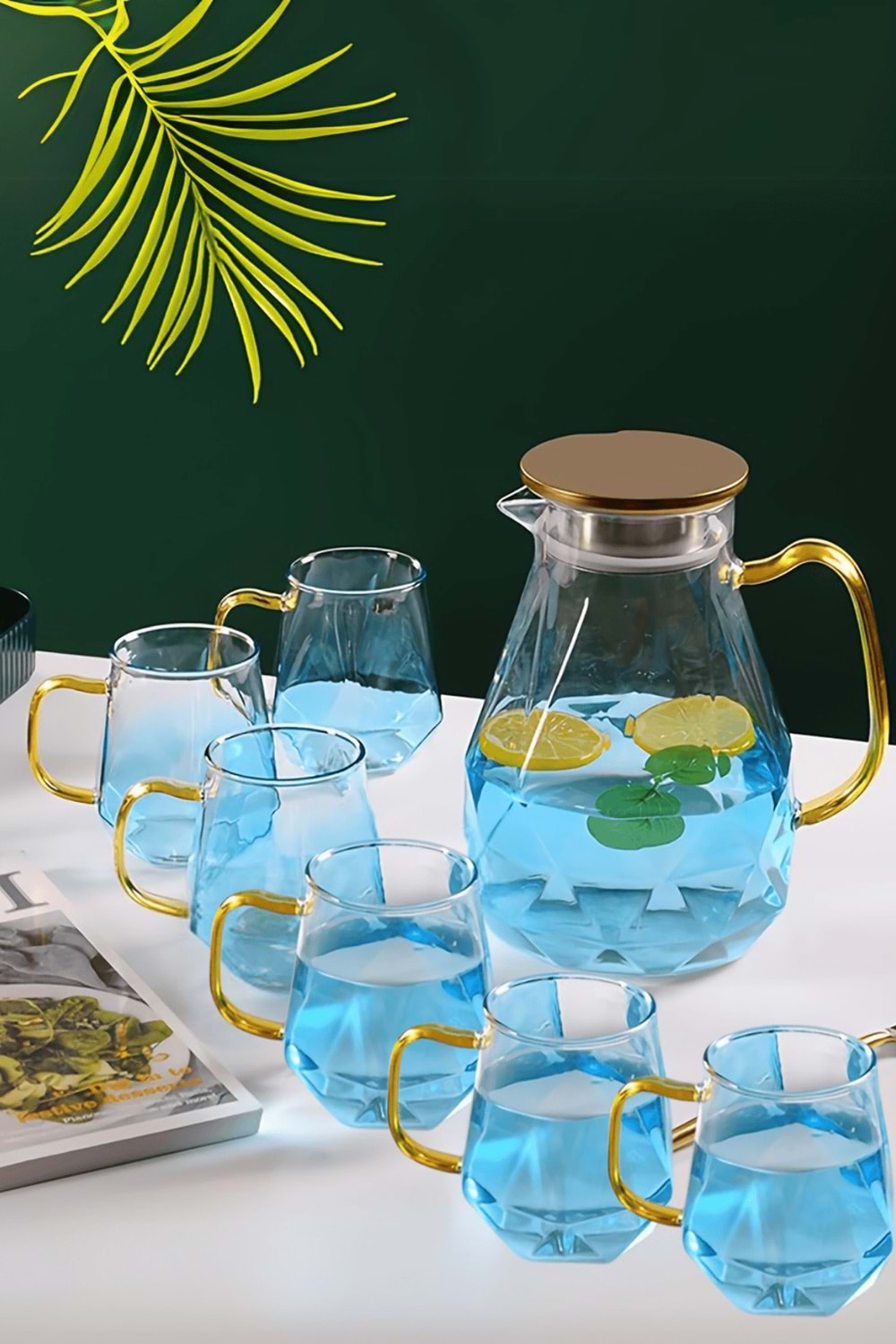 7 Parça Cam Meşrubat Takımı – Süzgeçli Sürahi ve Bardaklar 2 Litre Meşrubat Takımı