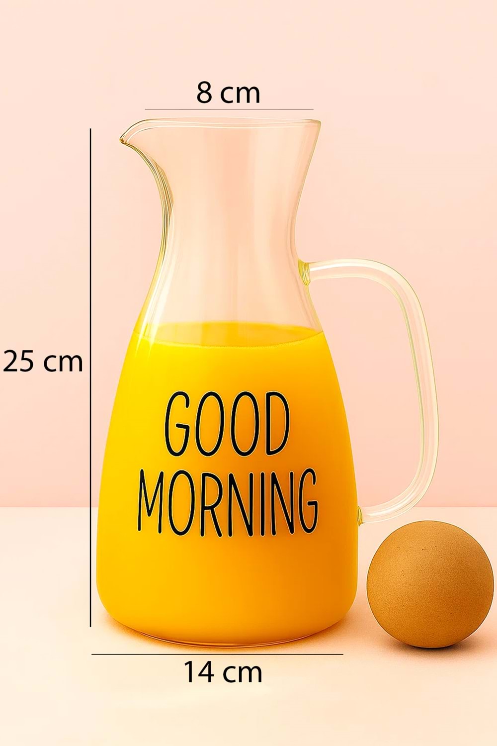 Top Mantar Kapaklı Cam Sürahi - Borosilikat Cam 1500ml Lüks Karaf