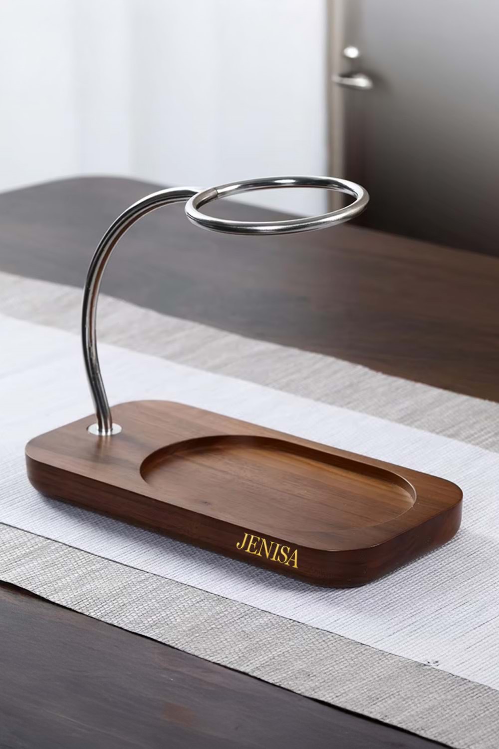 Borosilikat Cam Manyetik Demlik Süzgeçli Bitki Çayı Demliği - Ahşap Standlı Otomatik Çay Süzme