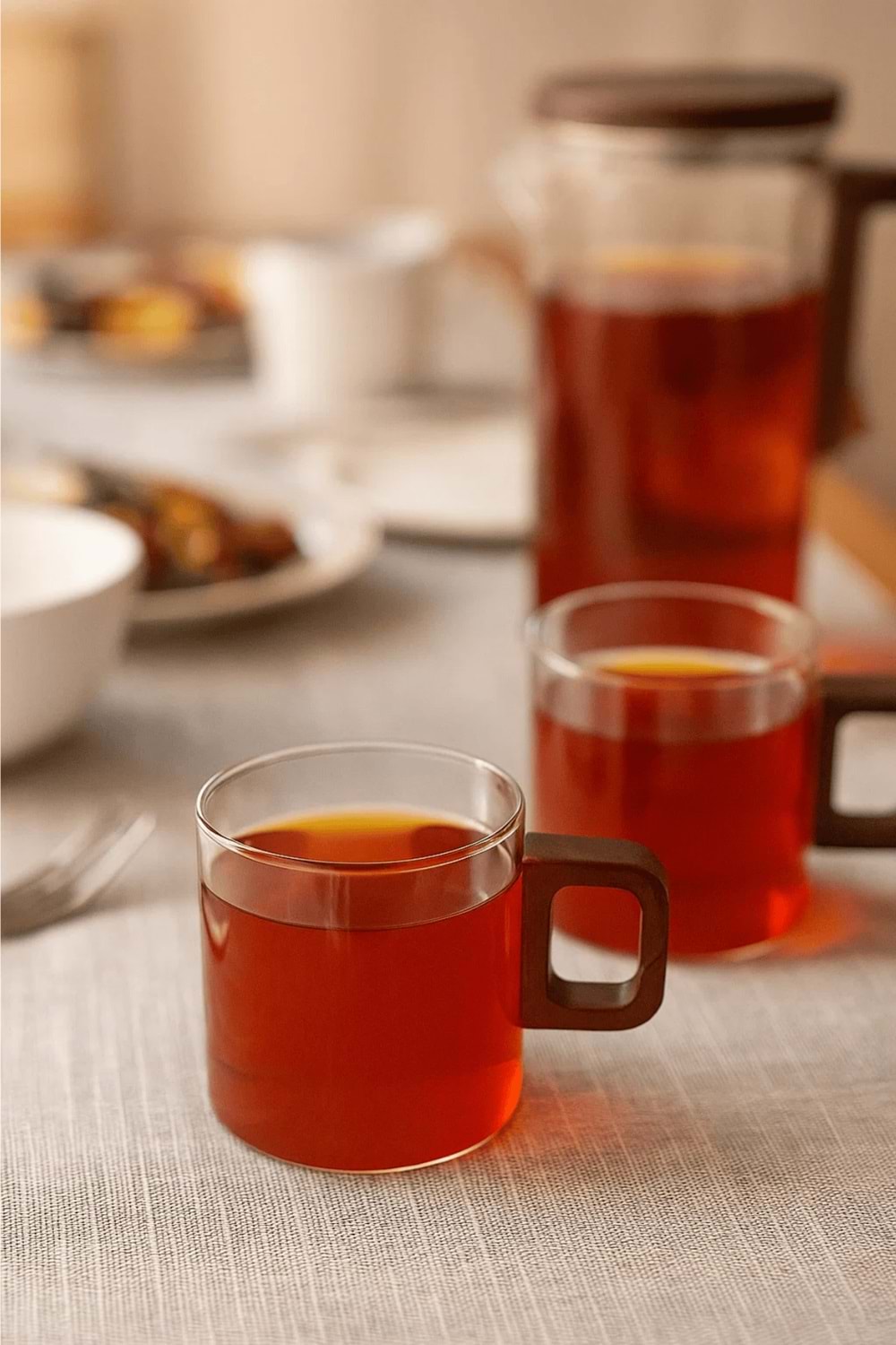 Borosilikat Cam Sihirli Demlik 720 ml Isıya Dayanıklı 2 Bardaklı Bitki Çayı Demleme Seti