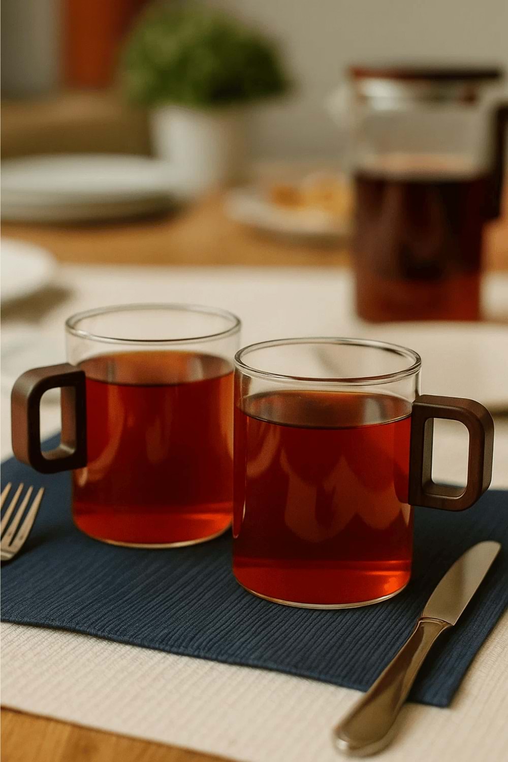 Borosilikat Cam Sihirli Demlik 720 ml Isıya Dayanıklı 2 Bardaklı Bitki Çayı Demleme Seti