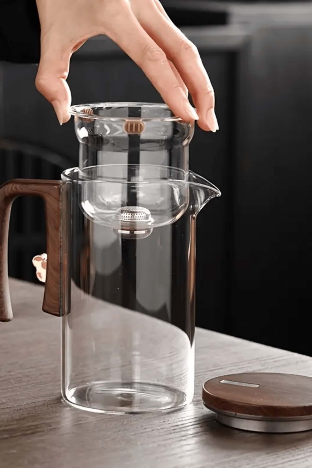 Borosilikat Cam Sihirli Demlik 720 ml Isıya Dayanıklı 2 Bardaklı Bitki Çayı Demleme Seti