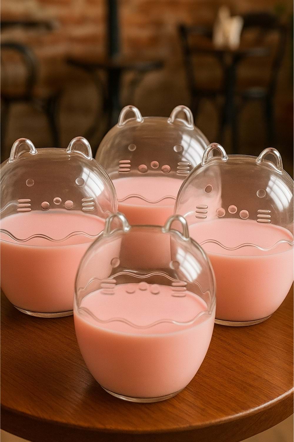 Kedi Figürlü Magnolia Kase Takımı – 4’lü Yumurta Şeklinde Cam Kapaklı Sunum Kasesi