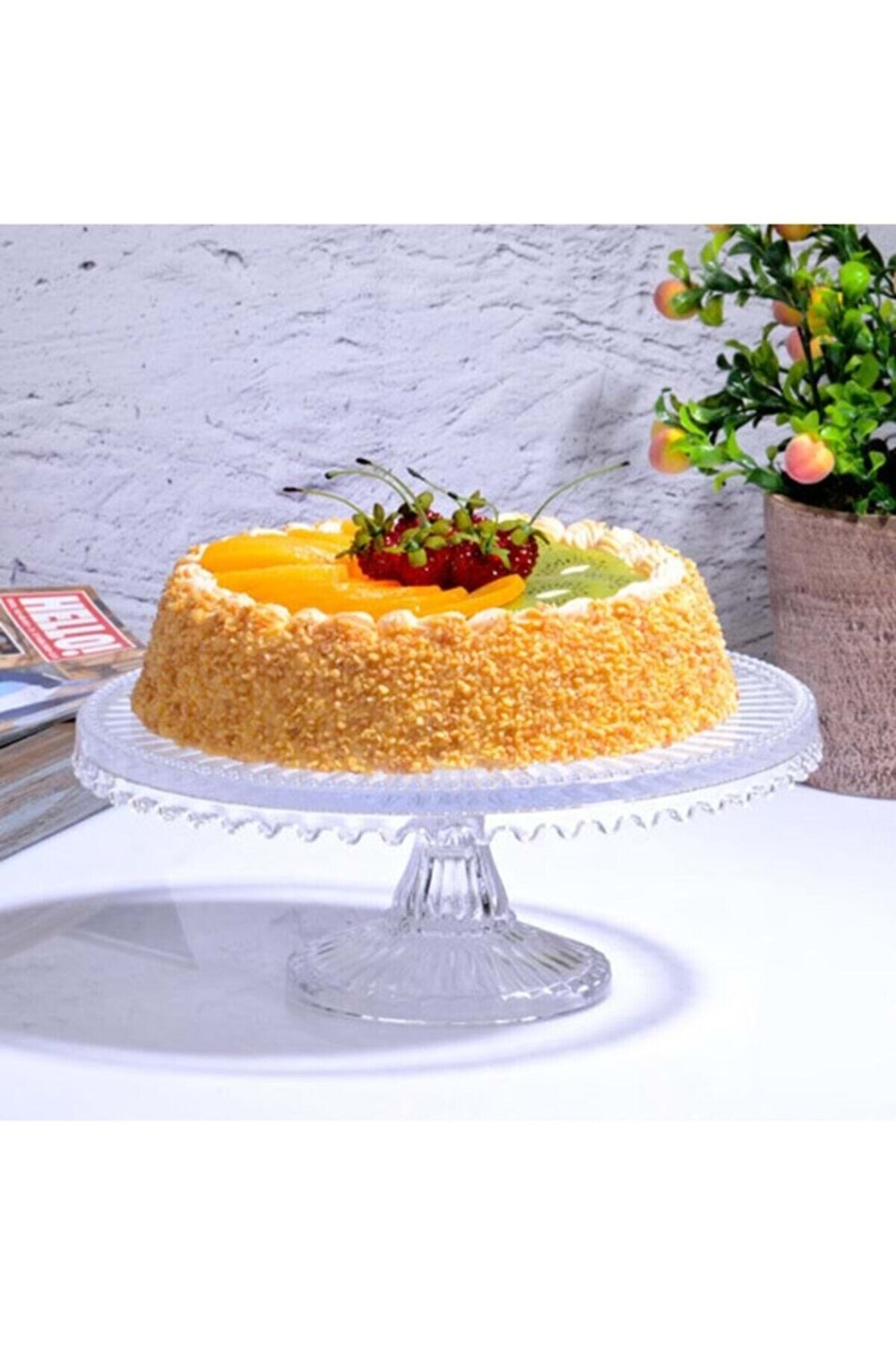 Damla El Yapımı 21 Cm Ayaklı Cam Yuvarlak Sunumluk Pasta & Kek Servisi