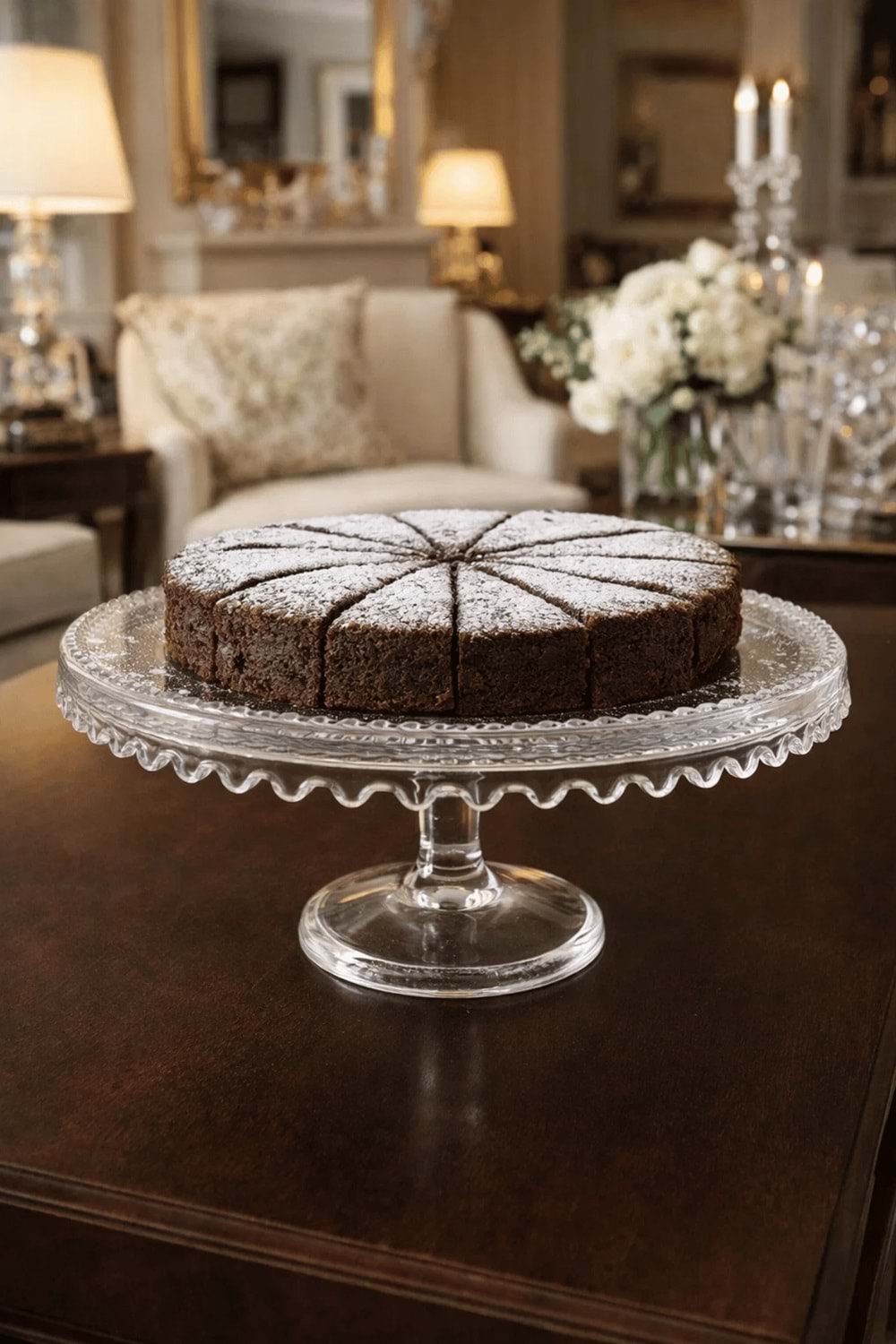 Dekoratif Ayaklı Şeffaf Cam Sunum Tabağı - Kek, Pasta ve Tatlı Standı