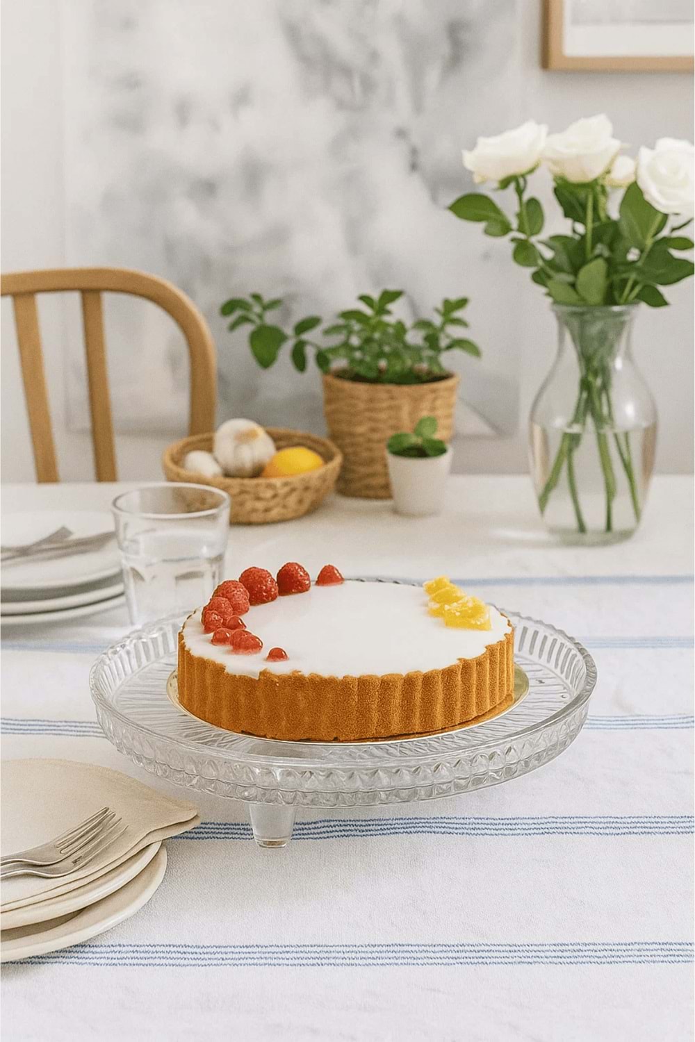 Cam Kapaklı Ayaklı Kek ve Pasta Sunum Fanusu 22 Cm
