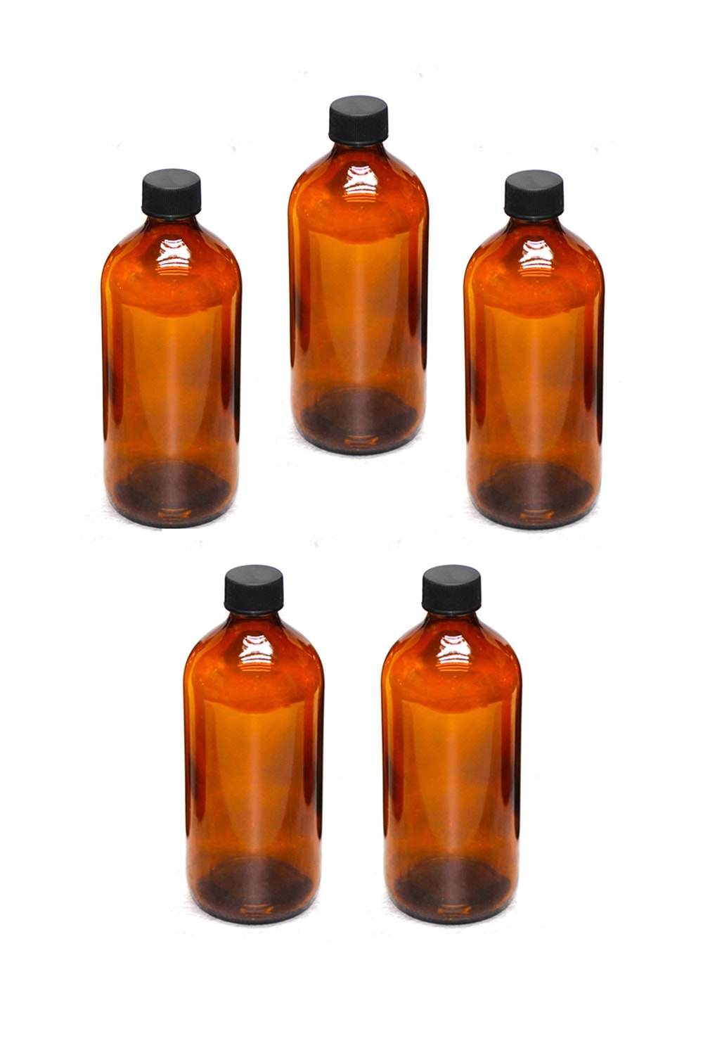 5 Adet 500 Ml Siyah Plastik Kapaklı Amber Kahverengi Cam Şişe