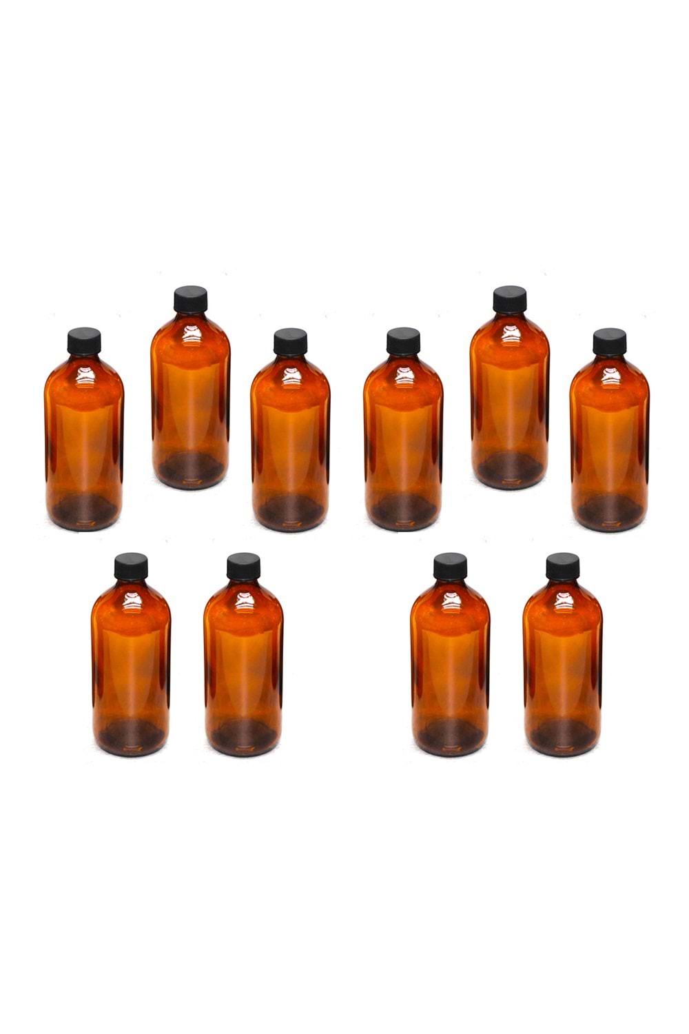 10 Adet 500 Ml Siyah Plastik Kapaklı Amber Kahverengi Cam Şişe