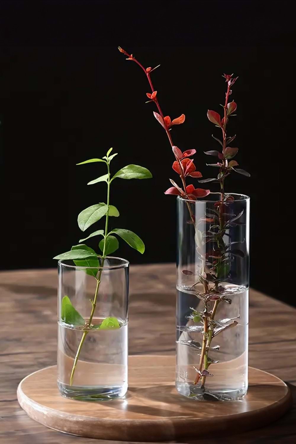 Silindir Şeffaf Cam Vazo Dekoratif Modern Organizasyon Çiçek Düzenleme Şık Tasarım 9x20 cm
