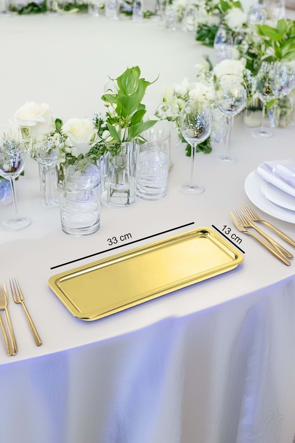 Dikdörtgen Gold Altın Renk Kahve Pasta Servis Sunum Tepsisi 1 Adet