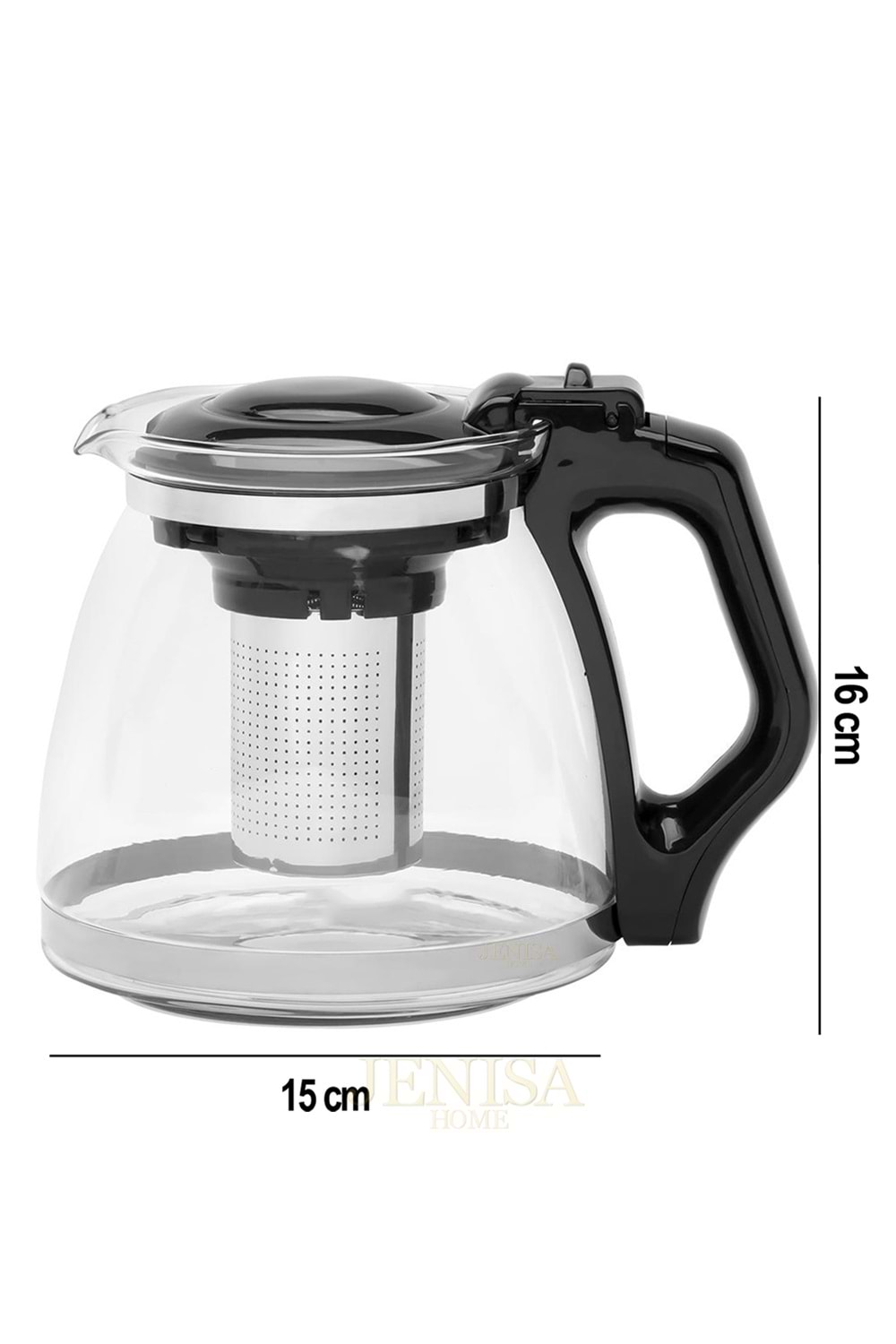 Isıya Dayanıklı Büyük Cam Demlik – 1700 ml Kapasiteli, Çelik Süzgeçli ve Kapaklı Tasarım
