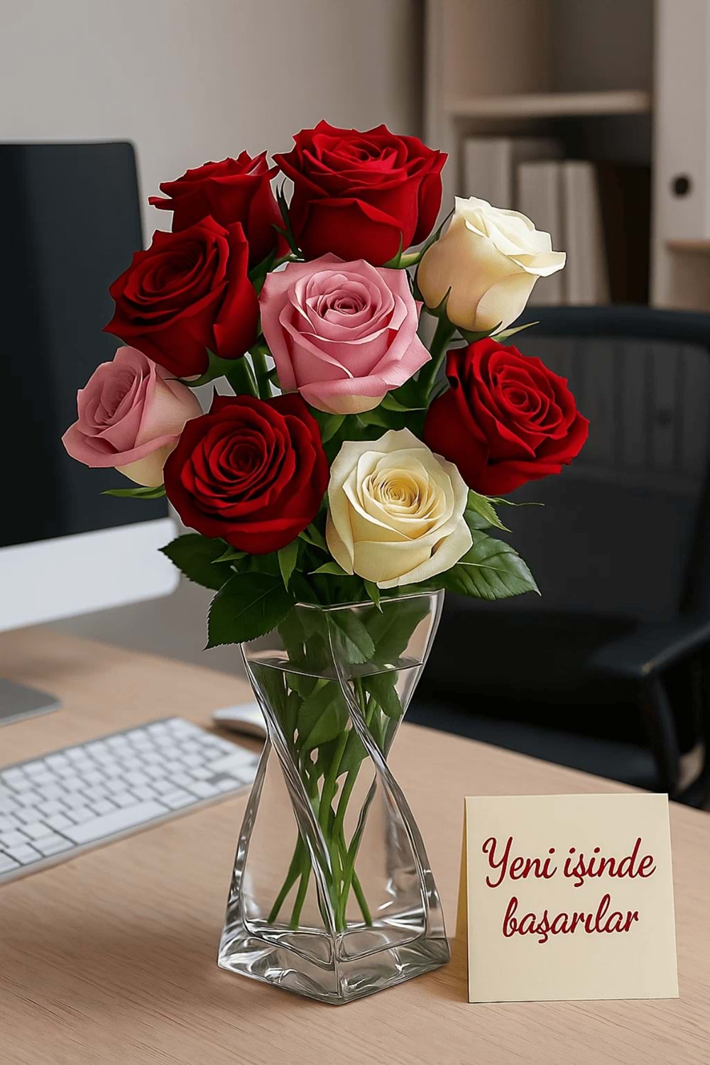 Kare Formlu Spiral Cam Vazo - Çiçek Vazo Şeffaf 25 cm