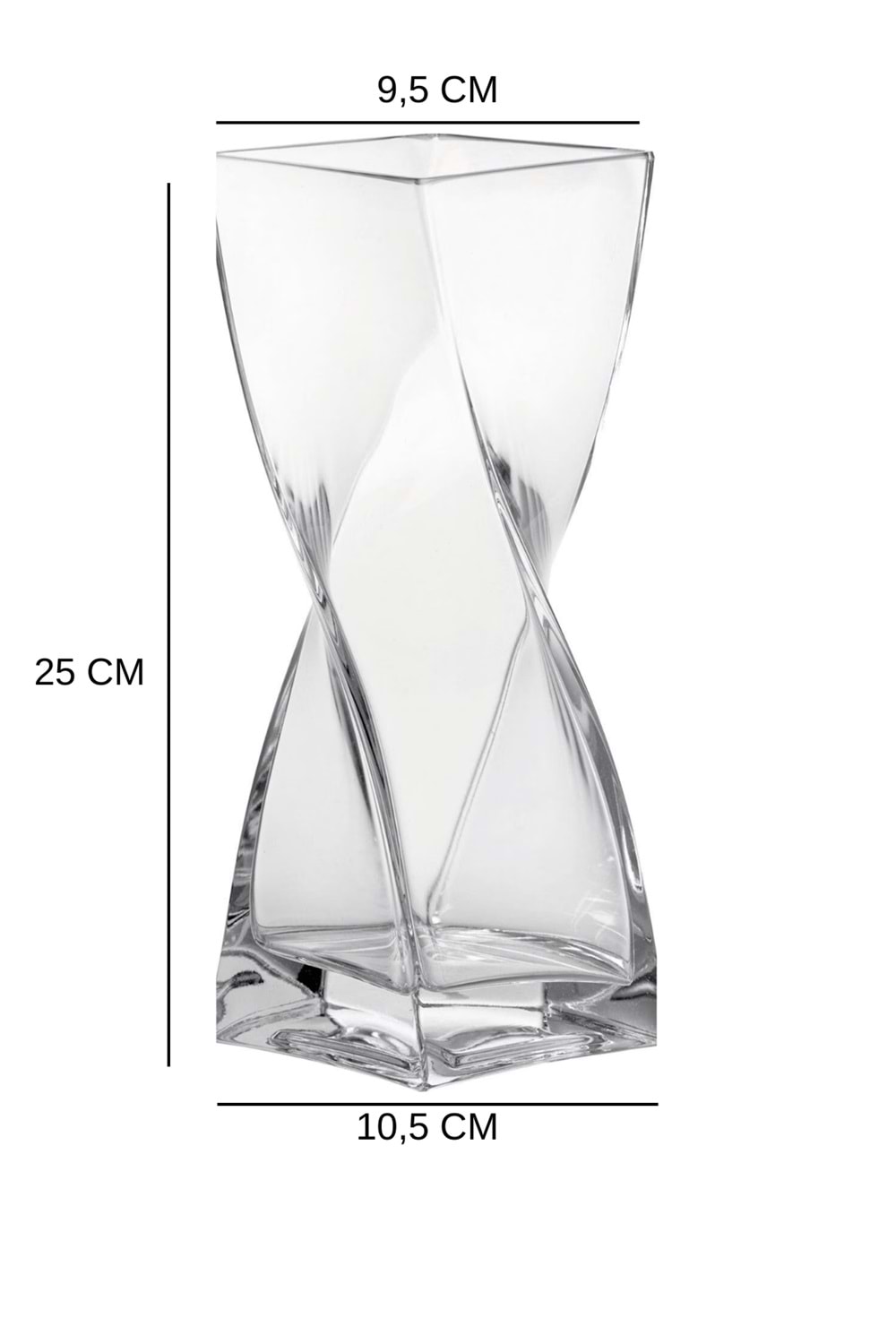 Kare Formlu Spiral Cam Vazo - Çiçek Vazo Şeffaf 25 cm