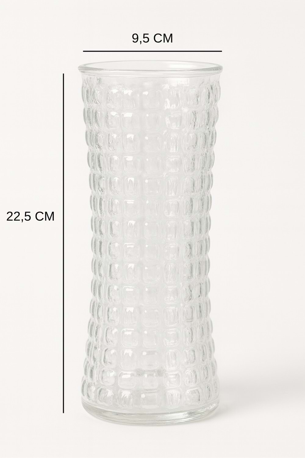 Kare Desenli Şeffaf Cam Vazo – Dekoratif Masa Üstü Vazo