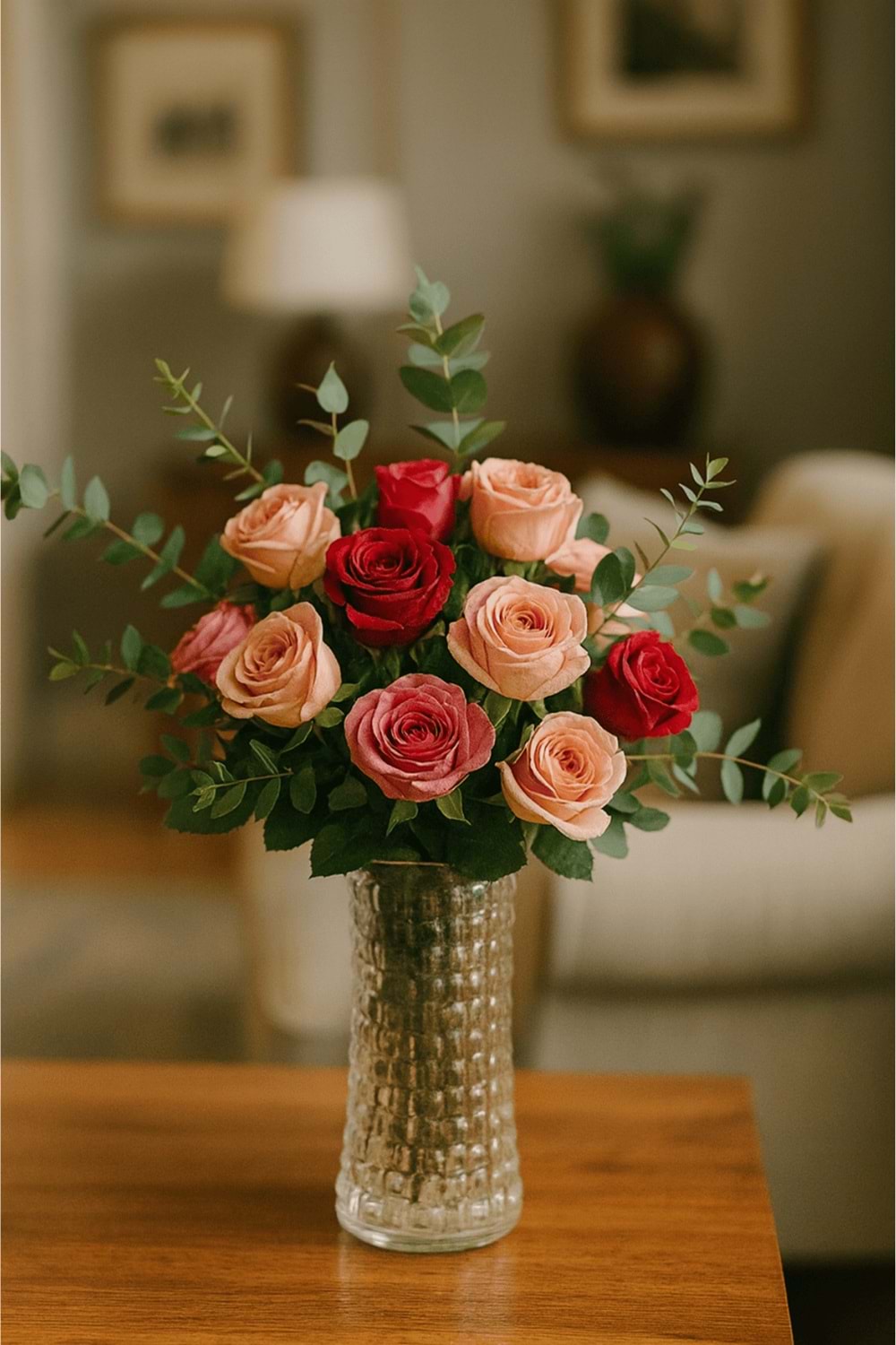 Kare Desenli Şeffaf Cam Vazo – Dekoratif Masa Üstü Vazo