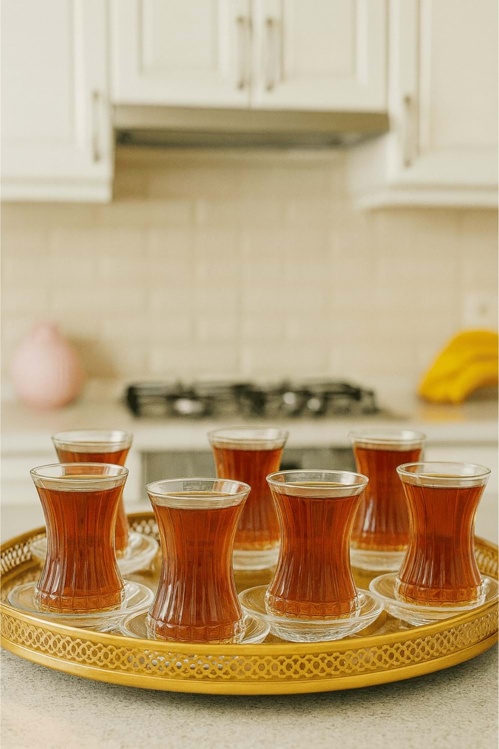 12 Parça Bakara Dekor Kesme Çay Seti - Özel Yapım Çay Bardak Tabak