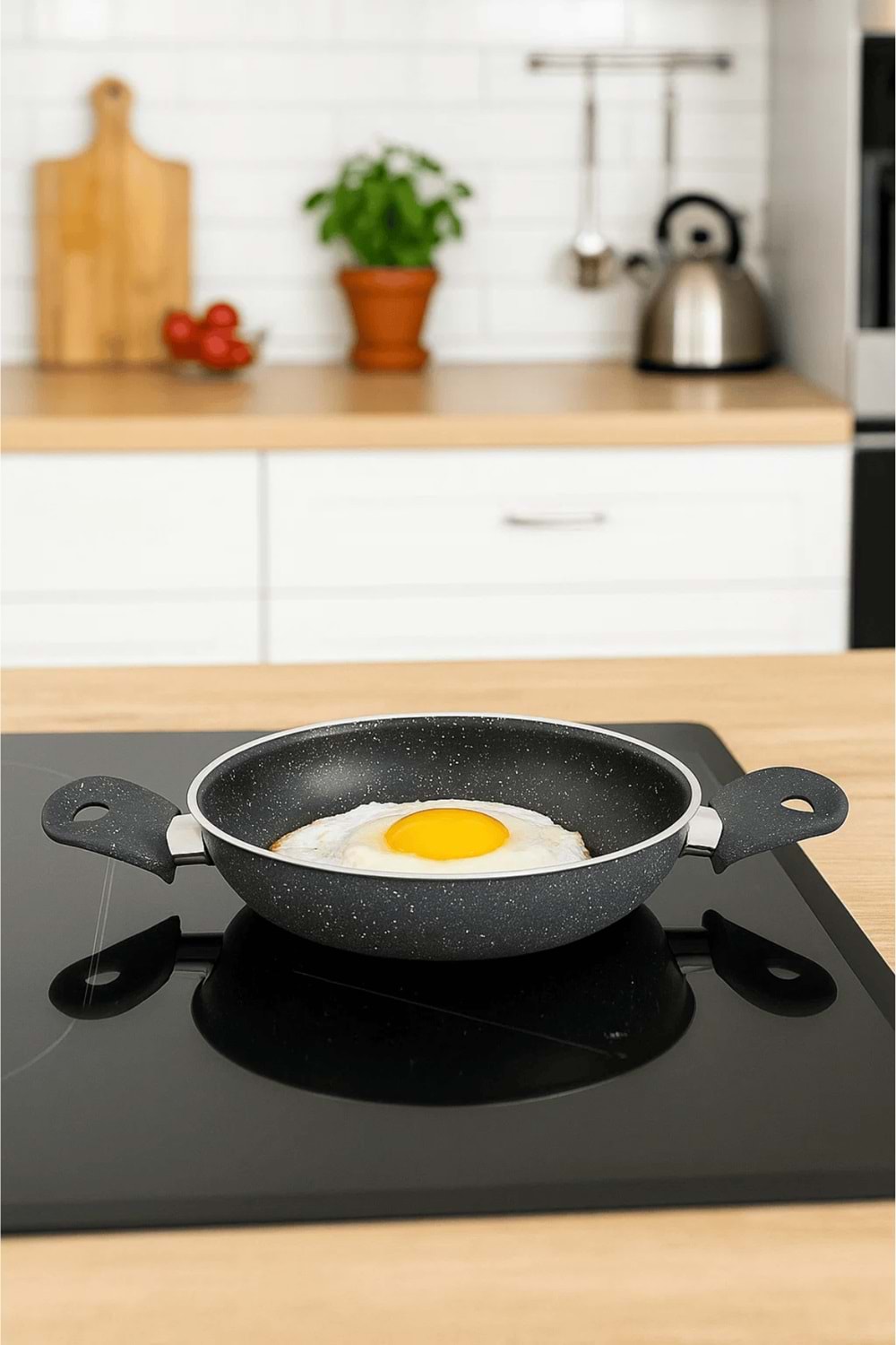 Granit 3’lü Sahan Seti – Yapışmaz Çift Kulplu Gri Sahan 20/22/24 cm