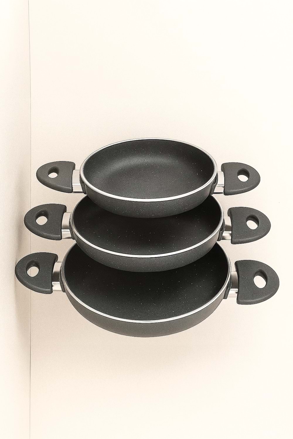 Granit 3’lü Sahan Seti – Yapışmaz Çift Kulplu Gri Sahan 20/22/24 cm