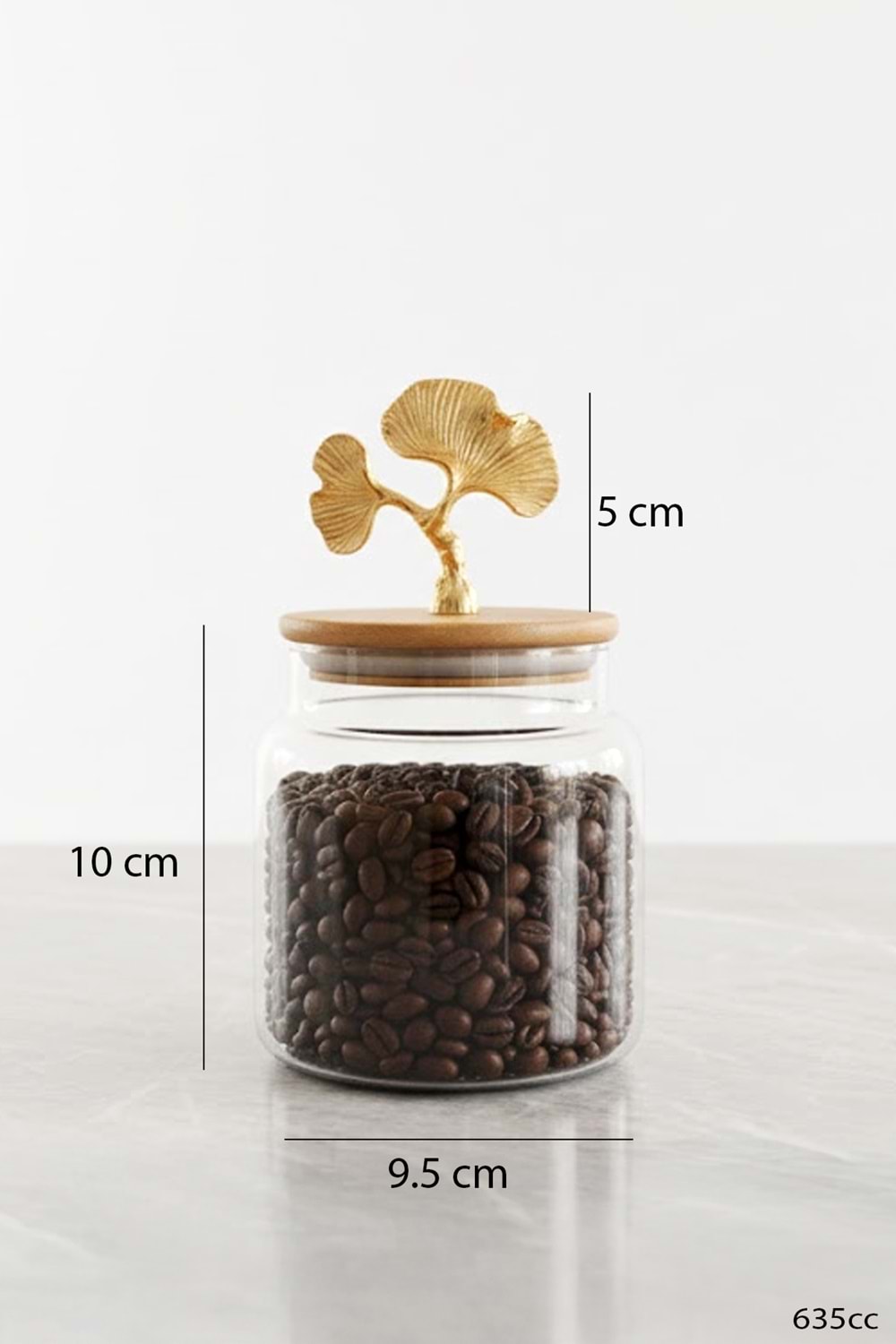 Altın Ginkgo Figürlü 3’lü Cam Kavanoz Seti – Bambu Kapaklı 635 cc Saklama Kabı