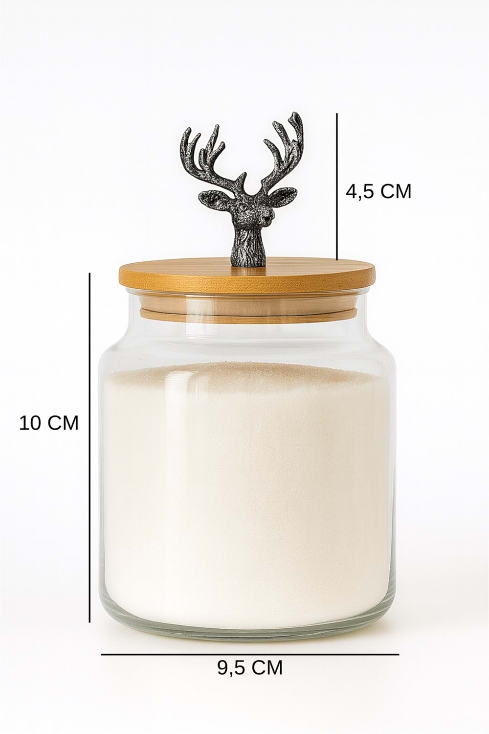 3'lü Metal Siyah Geyik Figürlü Bambu Kapaklı Cam Kavanoz – Şık Saklama Kabı 635 cc