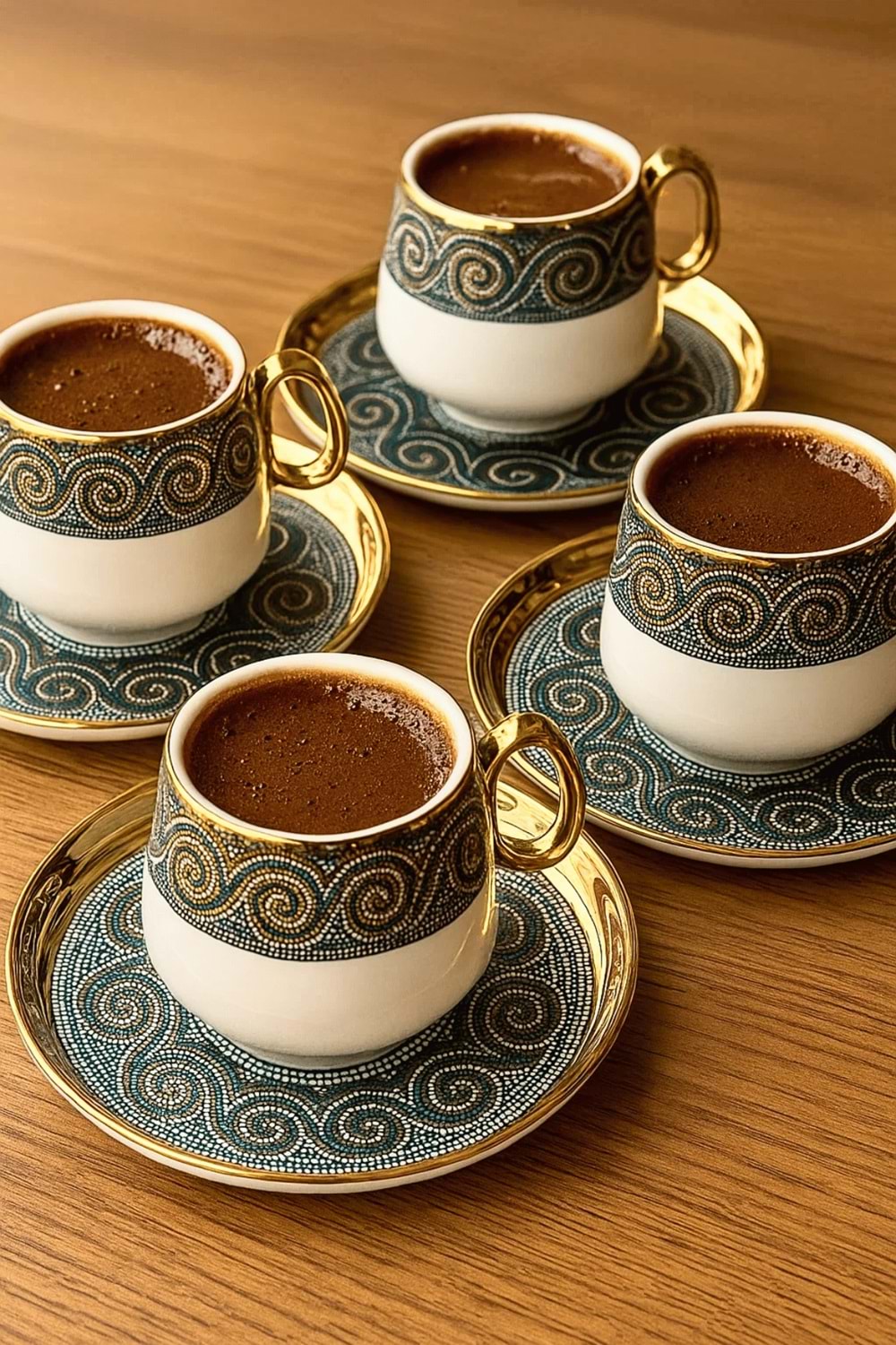 Zeugma Desenli Altın Yaldızlı 6 Kişilik Türk Kahve Fincan Takımı – 12 Parça Şık Sunum Seti