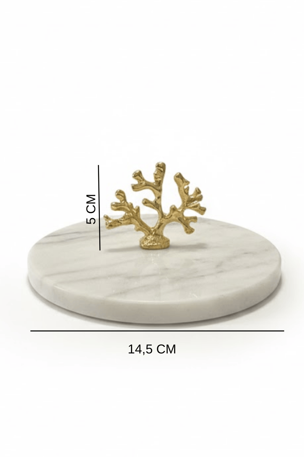 Altın Mercan Dekorlu Mermer Lokumluk – İkram, Tatlı & Drajelik Sunum Tabağı