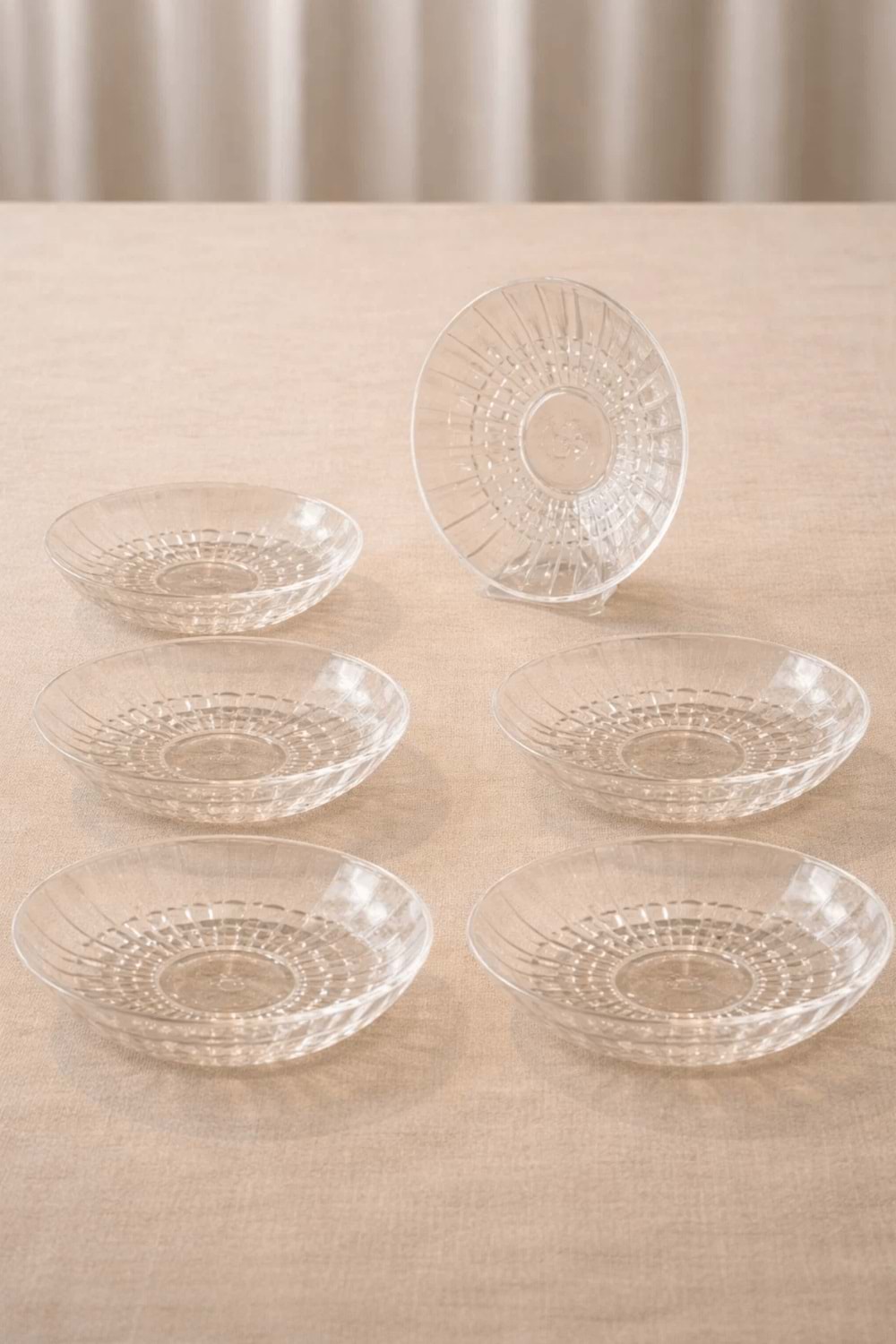 6'Lı Bakara Desen Çay Tabağı - Kristal Kesme Çay Tabağı