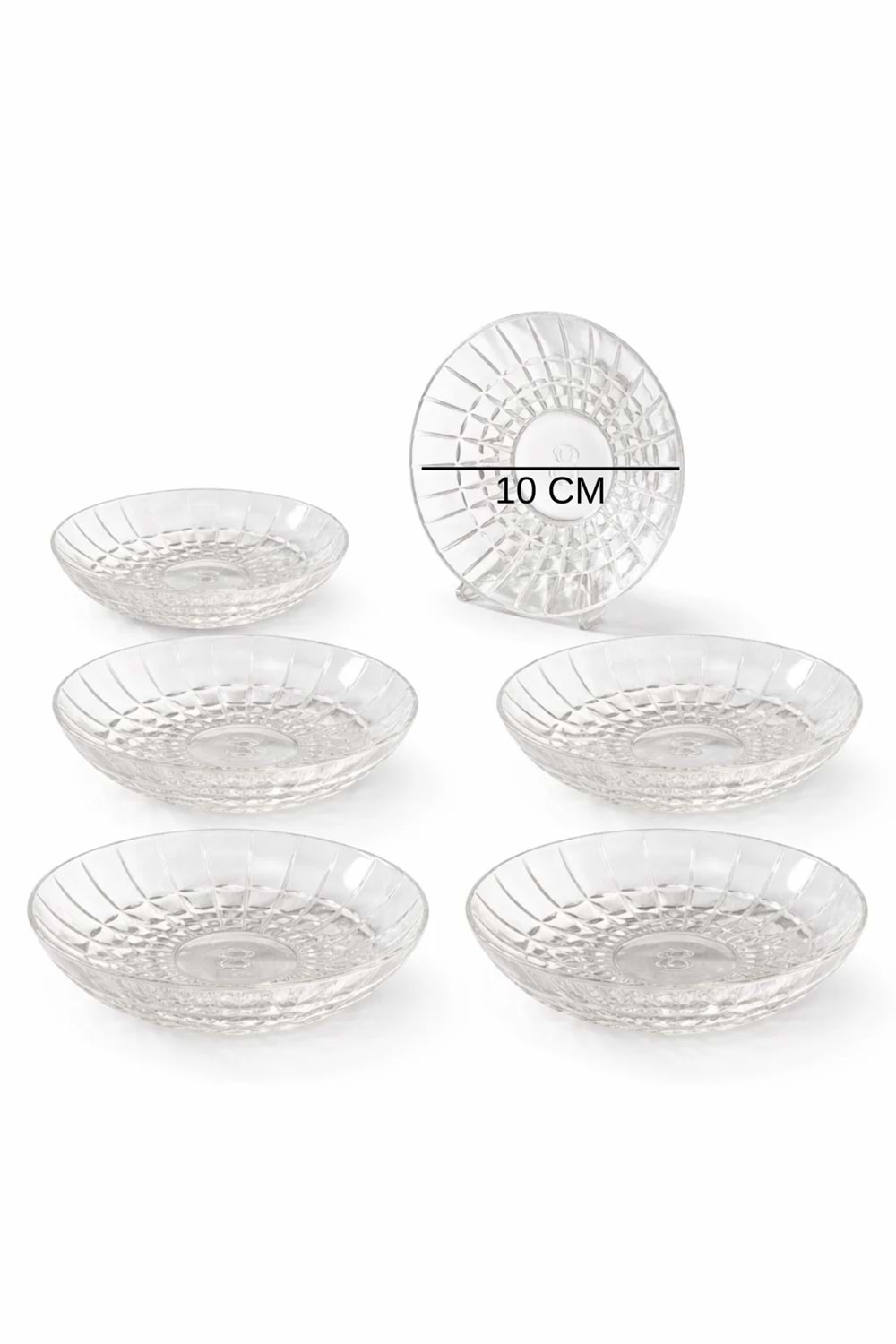 6'Lı Bakara Desen Çay Tabağı - Kristal Kesme Çay Tabağı