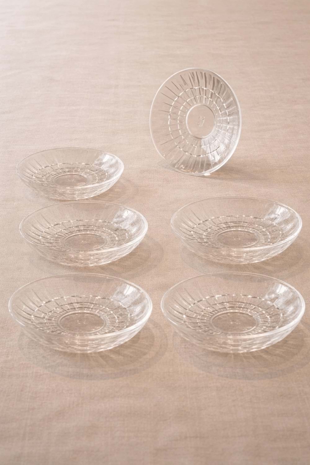 6'Lı Bakara Desen Çay Tabağı - Kristal Kesme Çay Tabağı