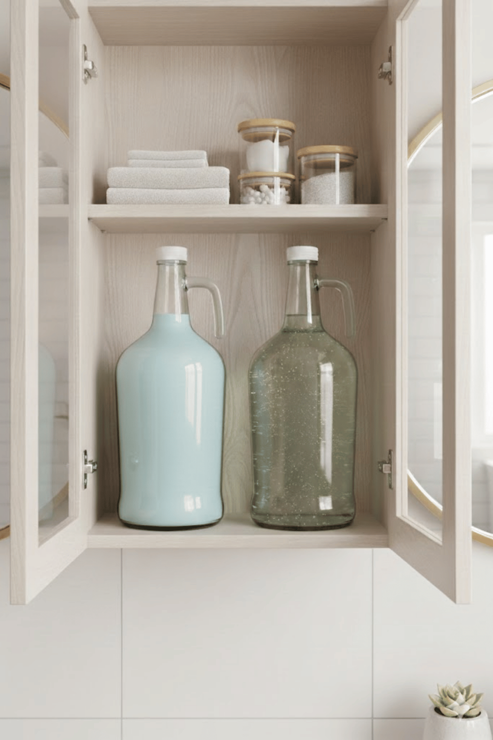 2'li Cam Çamaşır Yumuşatıcı & Sıvı Deterjan Şişesi - 3 Litre Galon Banyo Organizeri