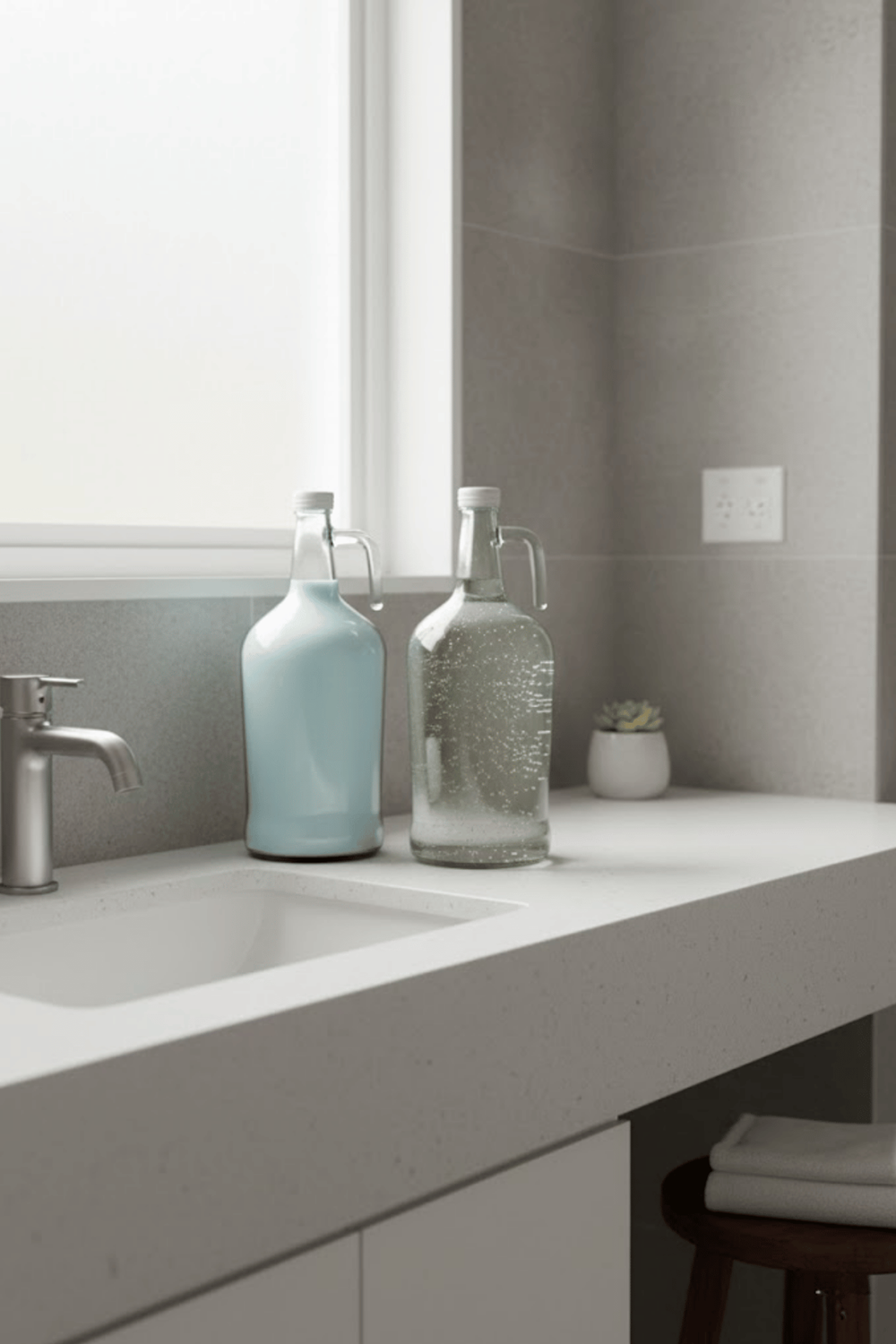 2'li Cam Çamaşır Yumuşatıcı & Sıvı Deterjan Şişesi - 3 Litre Galon Banyo Organizeri