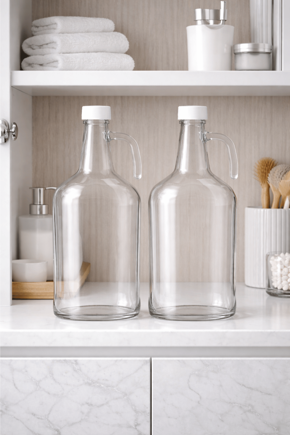 2'li Cam Çamaşır Yumuşatıcı & Sıvı Deterjan Şişesi - 3 Litre Galon Banyo Organizeri