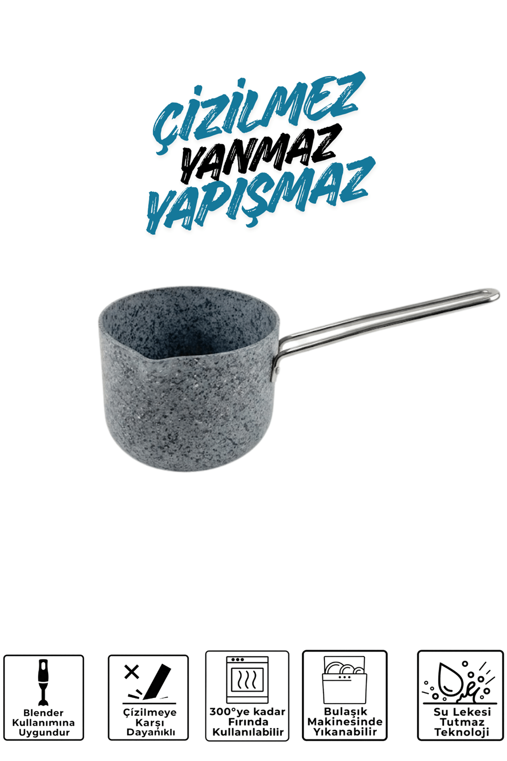 Stone-H 16 cm Çizilmez Yanmaz Yapışmaz Sos Tenceresi - Derin Süt Tenceresi